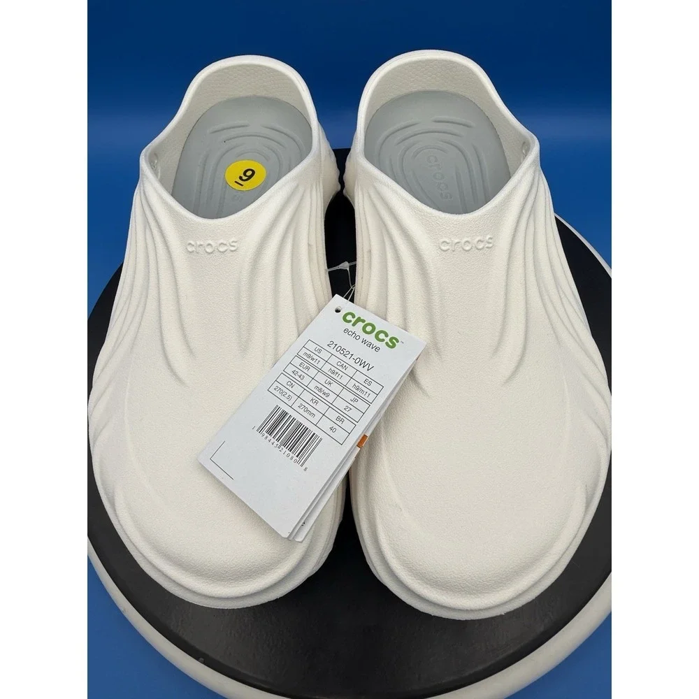 Crocs Echo Wave Mens Size 9 Chalk White Slip On Clog Sandals Shoes Beach Fishing